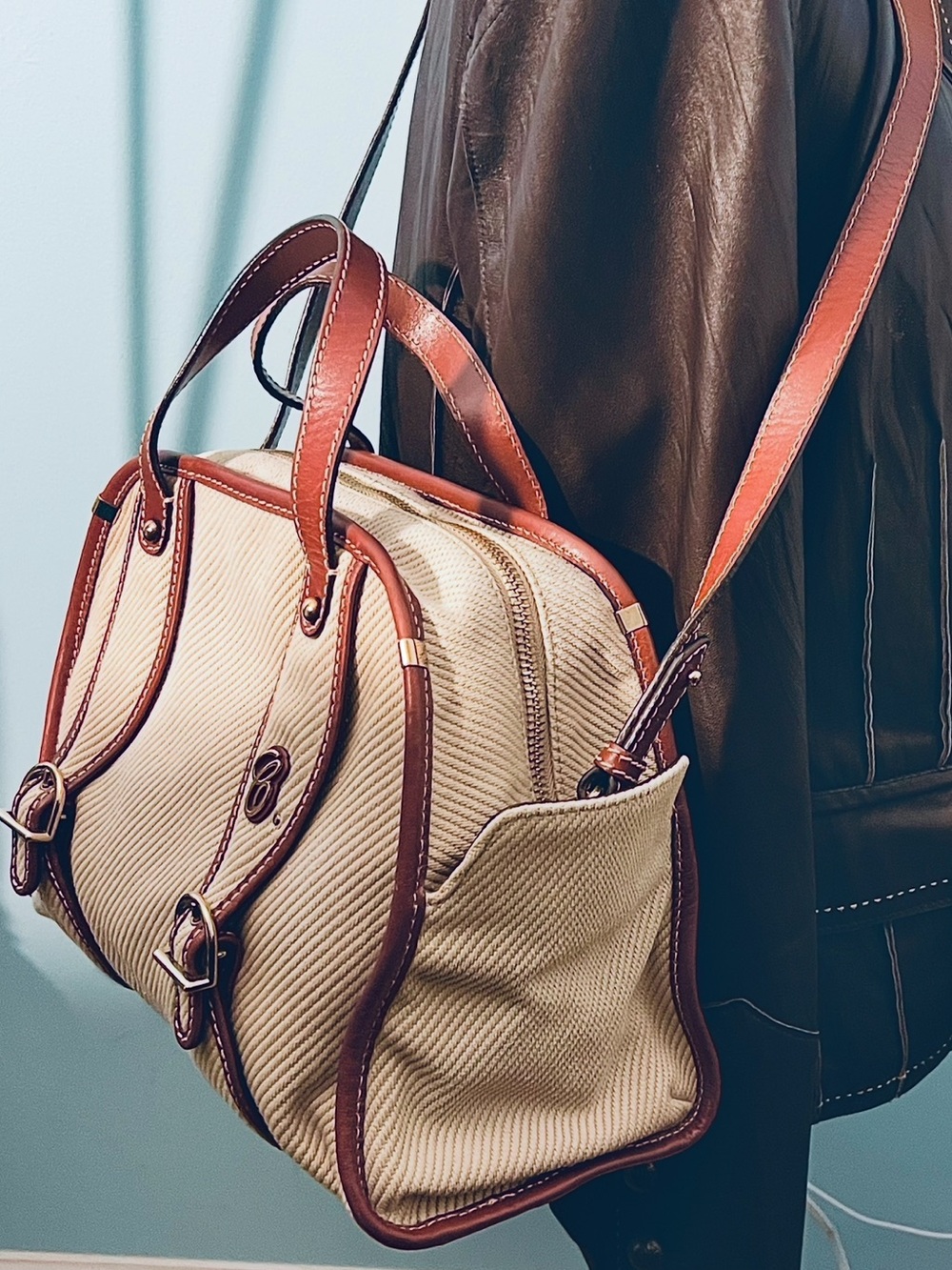 Chloe(Susan)Med canvas/leather trim/satchel 2-way/beige/ brown/Nice pre❤️DB